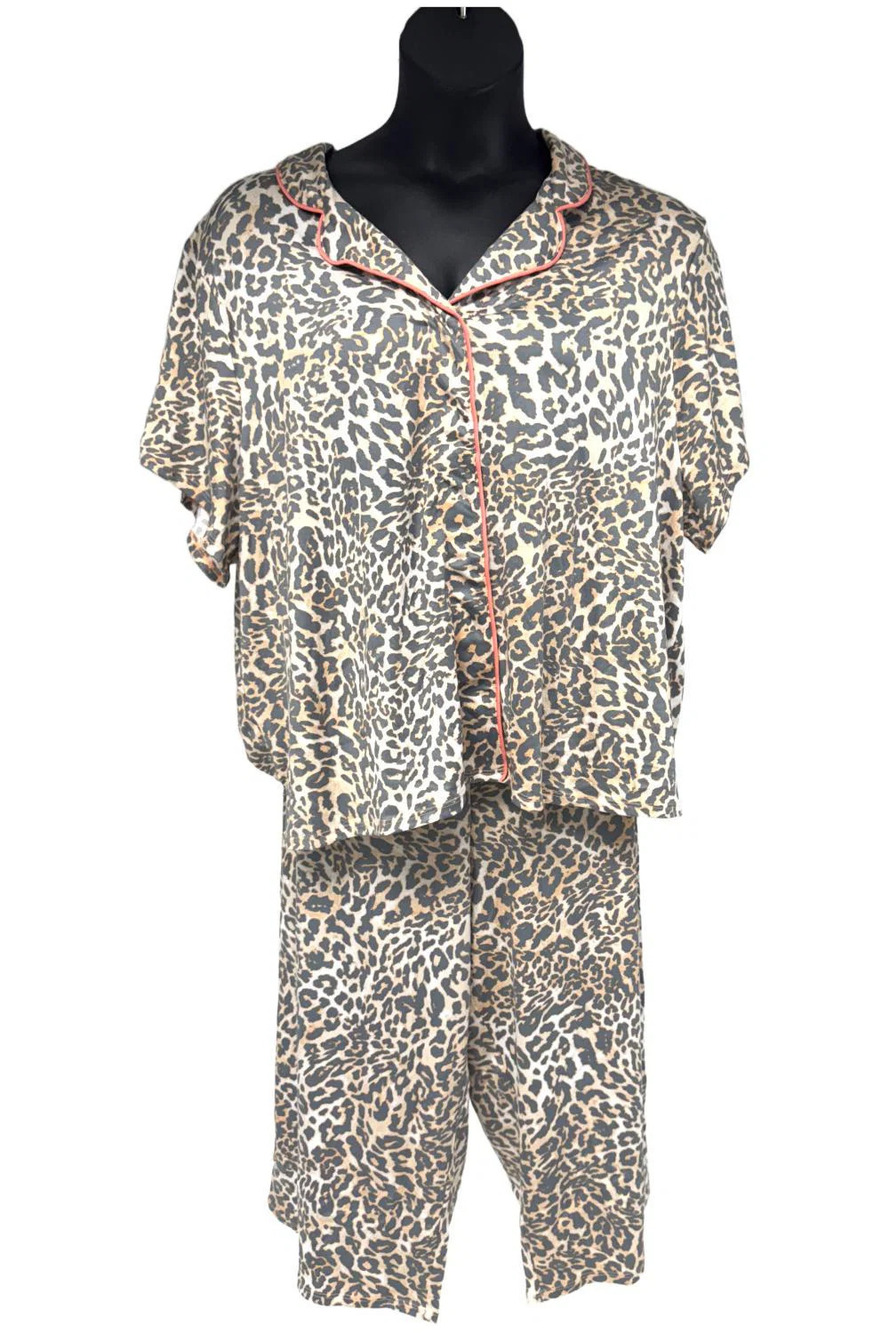 Comfort Code 2-piece Soft & Light Notched Collar PJ Set Brown Leopard - Petite